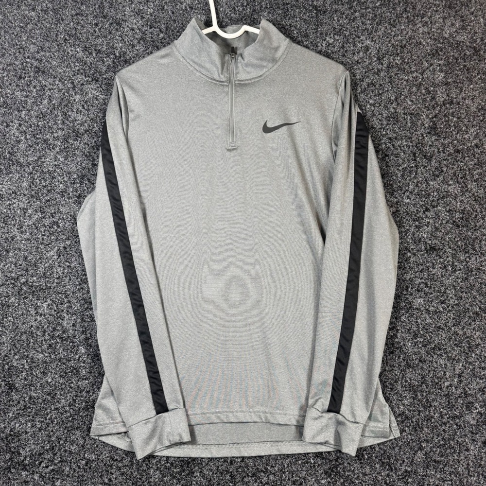 Nike Pro Dri-FIT Mens Small Gray Black Stripe Quarter Zip Pullover Training Top - Picture 1 of 6